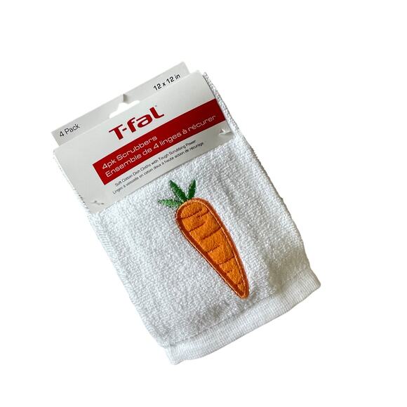 T-Fal Carrot Cotton Dish Towel Scrubbers 12x12 Set of 4 Spring Easter White NEW - Picture 2 of 7